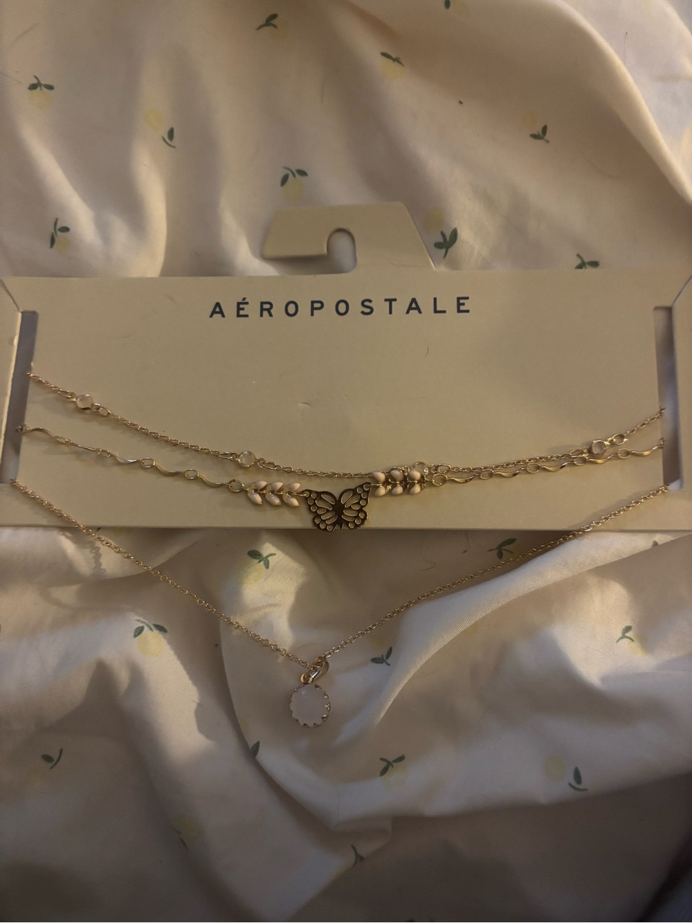 Aeropostale Gold-Tone Layered Butterfly and Stone Necklace Set